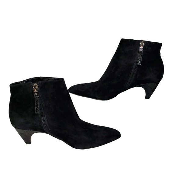 Sam Edelman Lucy Booties Suede Leather Moc-Croc Cone Heel Point-Toe - Picture 3 of 9